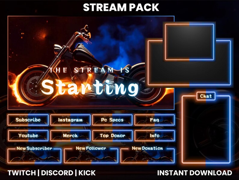 Stream Motorcycle Flaming Bike Stream Overlay Pack for Twitch, Youtube, Kick | Animated ...