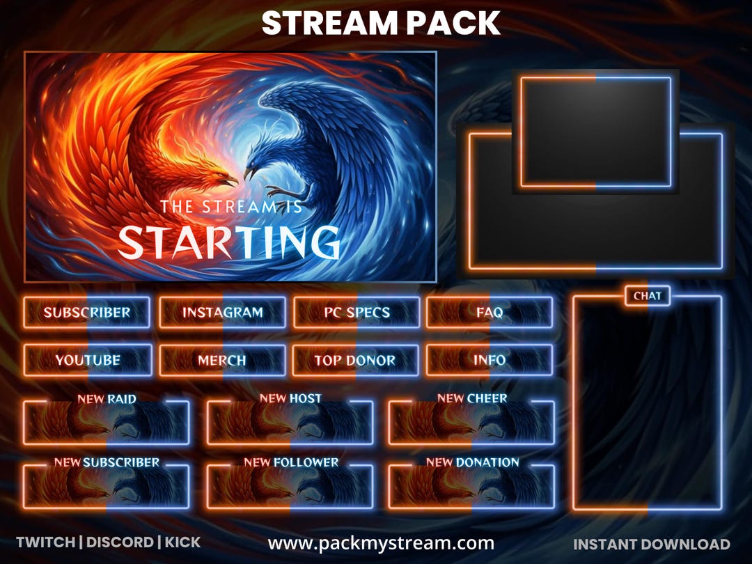 Fire Ice Phoenix Stream Pack – Twitch Overlay, Dual Element Gaming ...