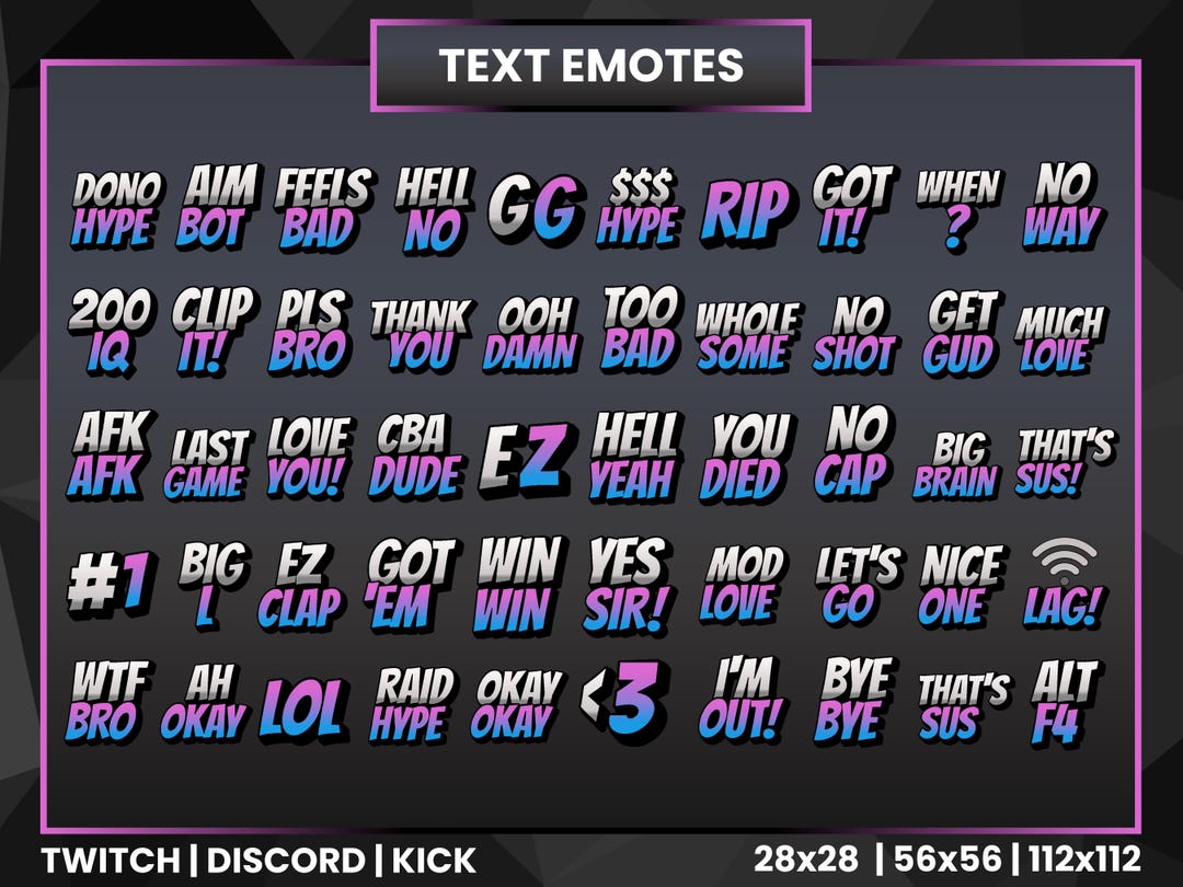 50 Text Emotes | Twitch Emotes | Pink Purple Blue Neon Emotes | Discord ...