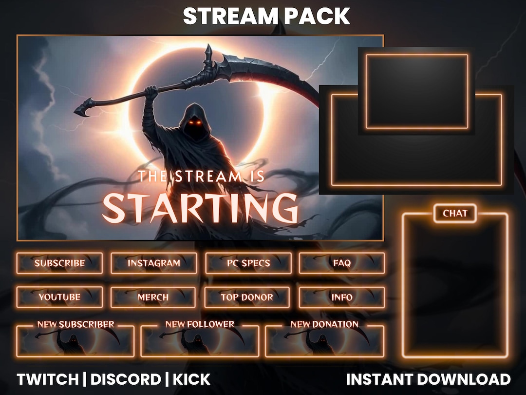 Grim Reaper Stream Pack | Dark Twitch Overlay | Horror Stream Screen ...