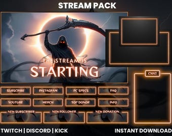 Grim Reaper Stream Pack | Dark Twitch Overlay | Horror Stream Screen | OBS Layout | Instant Download