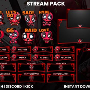 Twitch Stream Pack | Twitch Screen Overlay | Deadpool Stream Pack | Twitch Panel | Stream Overlays | Animated Screen | Twitch Text Emotes