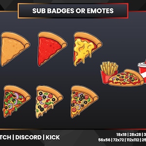 Pizza Slice Sub Badges And Emotes for Twitch, Discord & Kick – Fun Food Gamer Icons – Streaming Loyalty Badge Set PNG