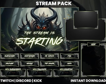 Pack de diffusion Seigneur démon | Superposition Twitch verte | Conception de flux fantastique | Mise en page Twitch d'OBS | Téléchargement instantané