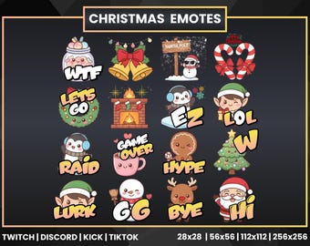 Urocze świąteczne emotikony na Twitch Discord Kick | Świąteczne emotikony PNG | Pakiet świątecznych emotikonów dla streamerów