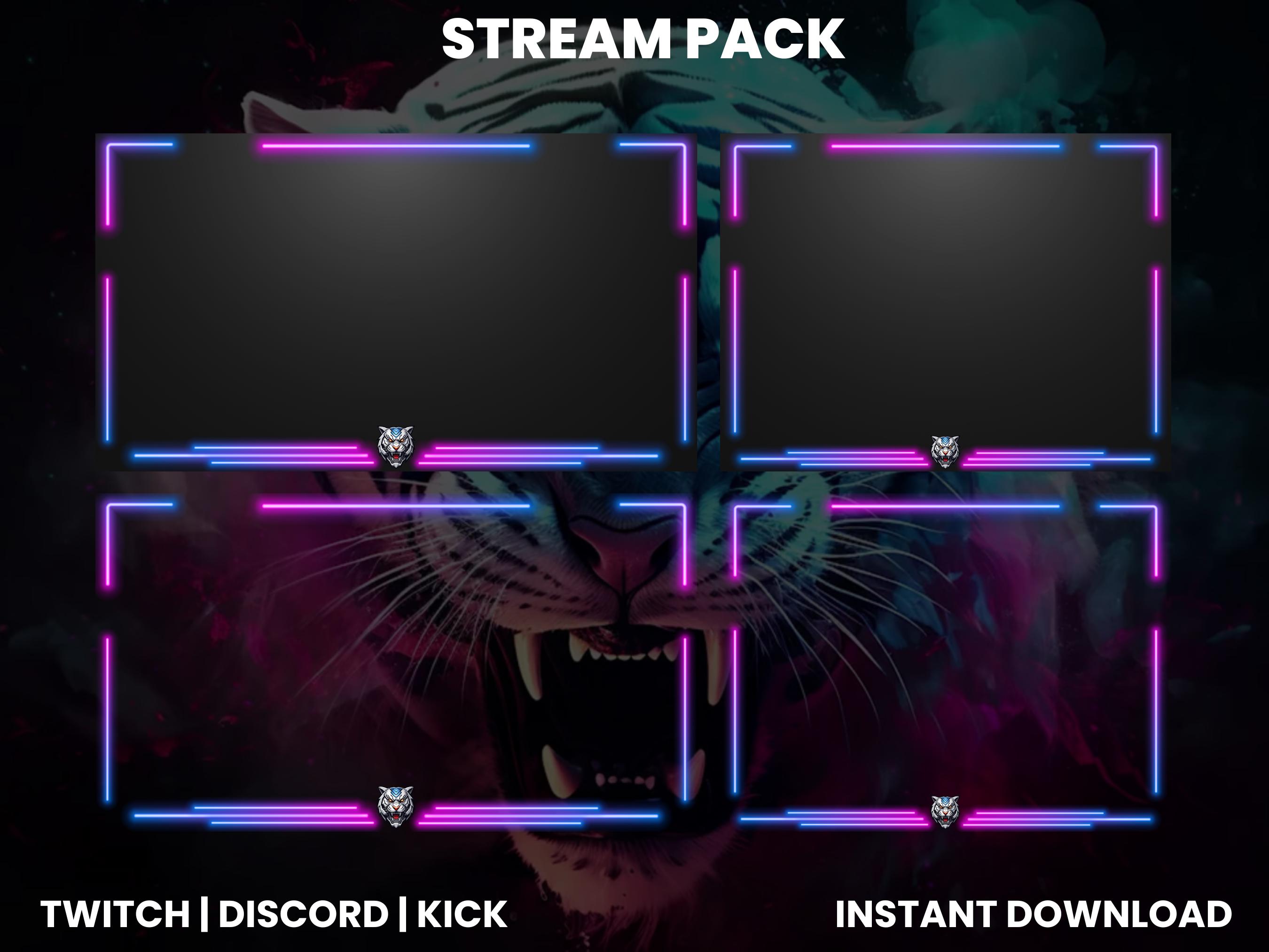 Tiger Rip Overlay Neon White Tiger Twitch Stream Pack | Twitch Screen Overlay | Twitch ...