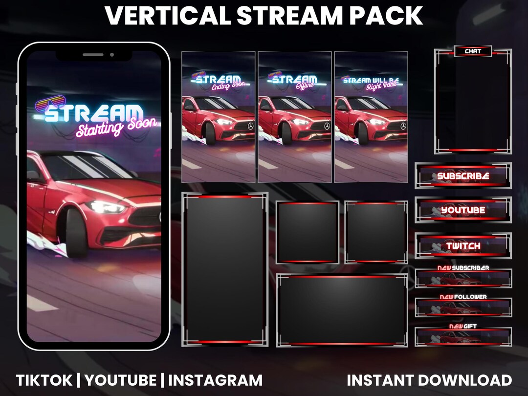 Neon Drift Car Vertical Stream Pack | Racing Twitch Overlay | Tiktok ...
