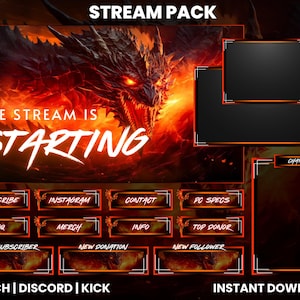 Dragon Twitch Stream Pack | Twitch Screen Overlays | Animated Webcam | Twitch Panel | Stream Overlay | Animated Screen | Intermission Screen