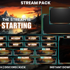 Mountain Sunrise Twitch Stream Pack | Animerade skärmar | Twitch Overlay | Webcam Overlay | Aviseringar | Twitch-paneler | Sjöreflektion | Chatt
