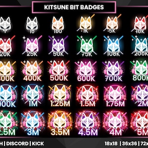 Twitch Bit Badges | Twitch Sub Badges | Kitsune Bit Badges | Fox Bit Badges | Neon Colour Badges | Nine Tail Fox Badges | Discord | Kick