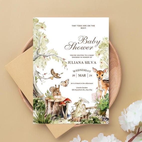 Editable Boho Animal Baby Shower Invitation Template | Woodland Baby Shower Invite | Digital Download