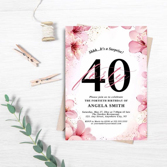 Editable 40th Birthday Invitation | Printable 40th Birthday Invite | Customizable Milestone Birthday Card | Instant Download