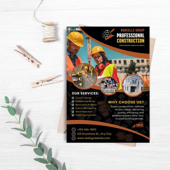 Construction Service Flyer | Editable Contractor Flyer | Printable Home Renovation Ad | Construction Company Marketing