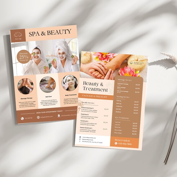 Salon & Spa Flyer and Price List Template | Editable Beauty Service Menu | Printable Business Promotion