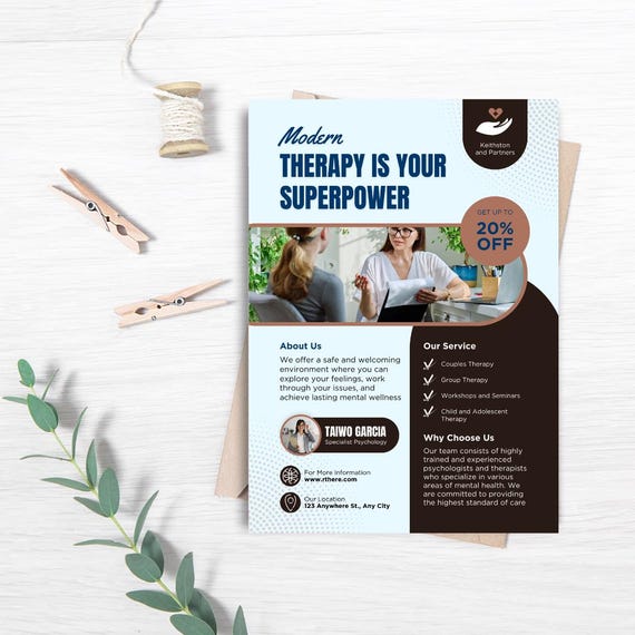 Editable Therapy Service Flyer | Mental Health Counseling Flyer | Printable Wellness Marketing Template