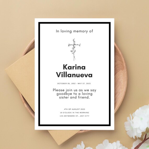 Editable Funeral Invitation, Celebration of Life Template, Minimalist Memorial Service Invite, Burial Printable Invitation