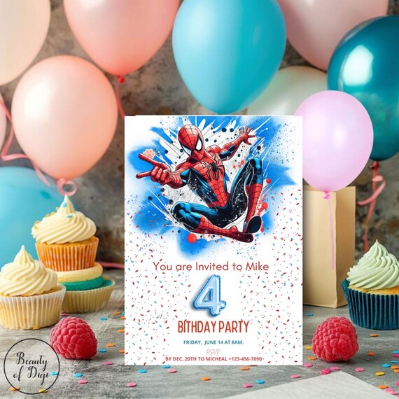 Editable Spiderman Birthday Invitation | Superhero Party Invite | Printable Kids Birthday Template | Digital Instant Download