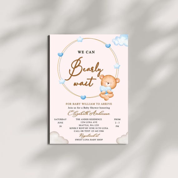 Editable Teddy Bear Baby Shower Invitation Template | Cute Baby Shower Invite | Digital Download