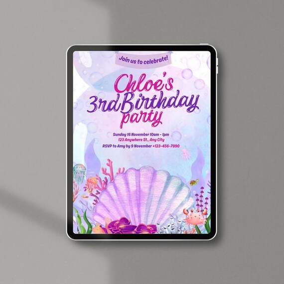 Editable Mermaid Birthday Invitation | Printable Mermaid Party Invite | Customizable Kids Birthday Card | Instant Download