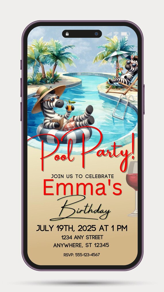 Pool Party Birthday Evite | Editable Digital Invitation | Fun Summer Pool Bash Invite | Instant Download