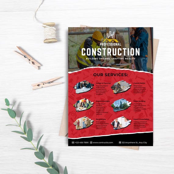 Construction Service Flyer | Editable Contractor Flyer | Home Renovation & Building Service | Printable Business Template