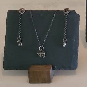 Brutalist, industrial Sterling silver necklace and post earrings set