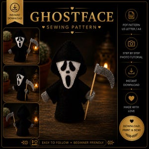 Ghost Face Inspired Felt Sewing Pattern PDF | Halloween Plush Pattern | Spooky Hooded Doll Tutorial | Instant Download