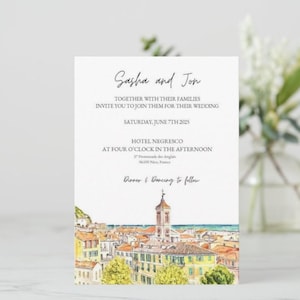 French Riviera Wedding Invitation Template Suite, France Destination Wedding Invitation, Nice Watercolor Wedding Set