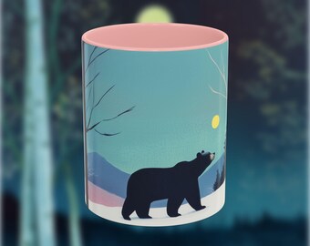 Bear Moon Forest Coffee Mug, Ceramic Tea Cup for Nature Lovers, Cute Animal Design, Kitchen Decor, Gift for Bear Enthusiasts, Holiday Gift