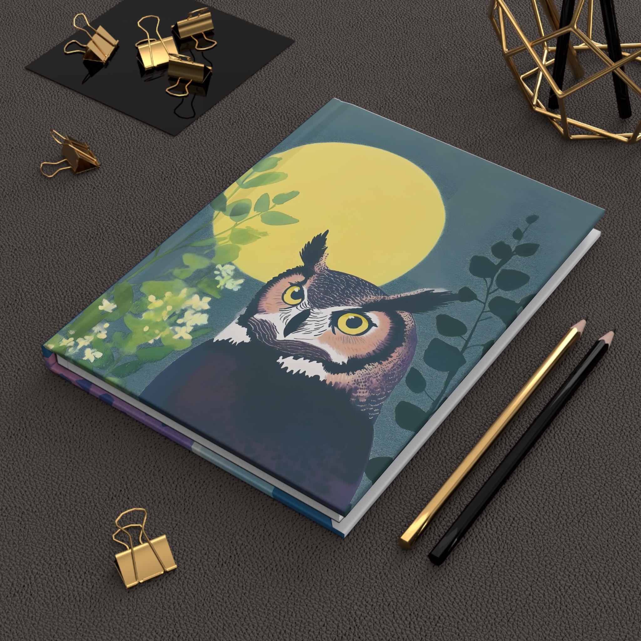 Beautiful Owl Journal, Snowy Owl Great Horned Owl, Moon Notebook, Diary, Sketchbook, Planner Gift