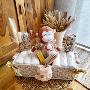 Windelkiste Makramee im Boho-Stil auf Wunsch mit Grußkarte, Geburtsgeschenk