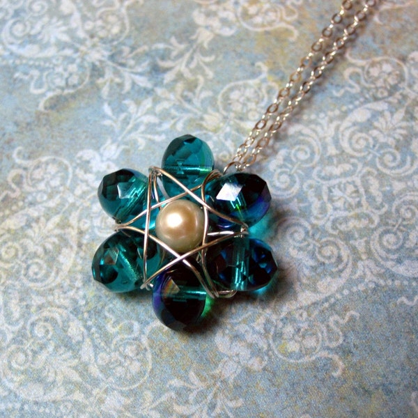 Sparkleflower Crystal and Pearl Flower Necklace on Etsy, by CircesHouse