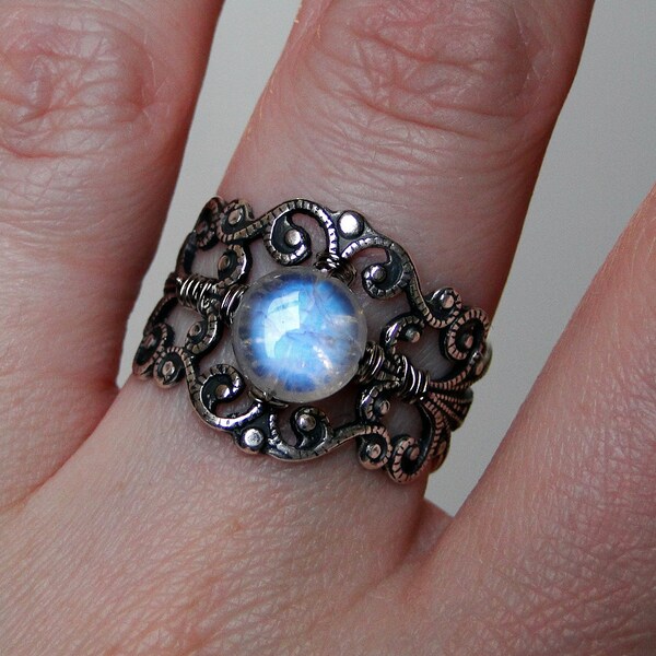 Moonstone Ring, Filigree Ring, Adjustable Ring on Etsy by CircesHouse--"Arwen Evenstar"