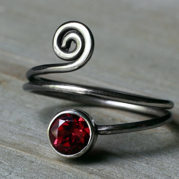Garnet Ring, Garnet Jewelry, Oxidized Sterling Silver Ring Size 7, January Birthstone, CircesHouse, "Scarlet Band"