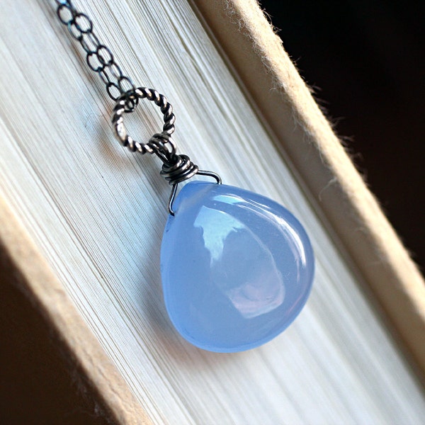 Blue Chalcedony Necklace on Oxidized Sterling Silver - Adriatic by CircesHouse on Etsy