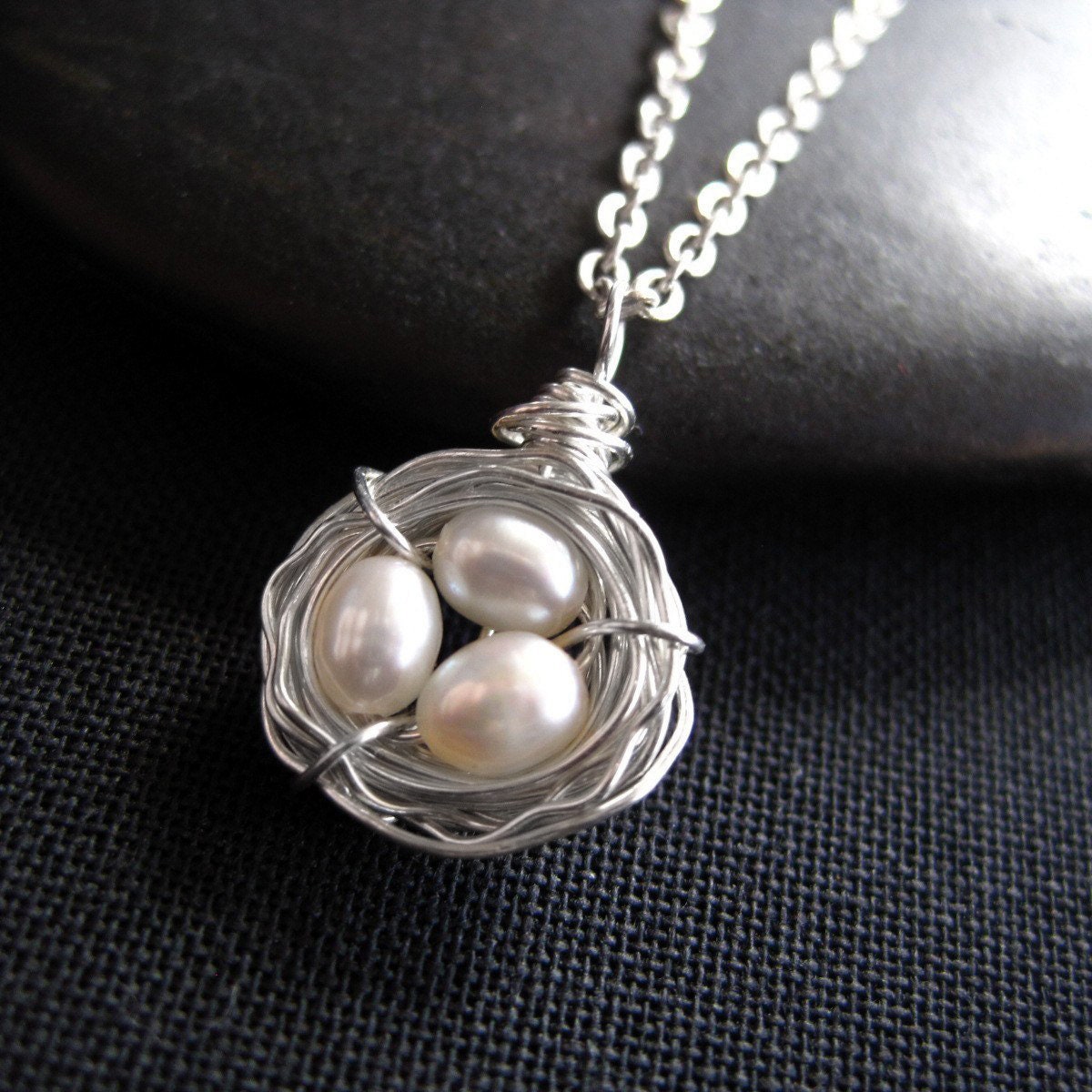Bird Nest Necklace Pearl Necklace Mothers Day Gift Birds Etsy