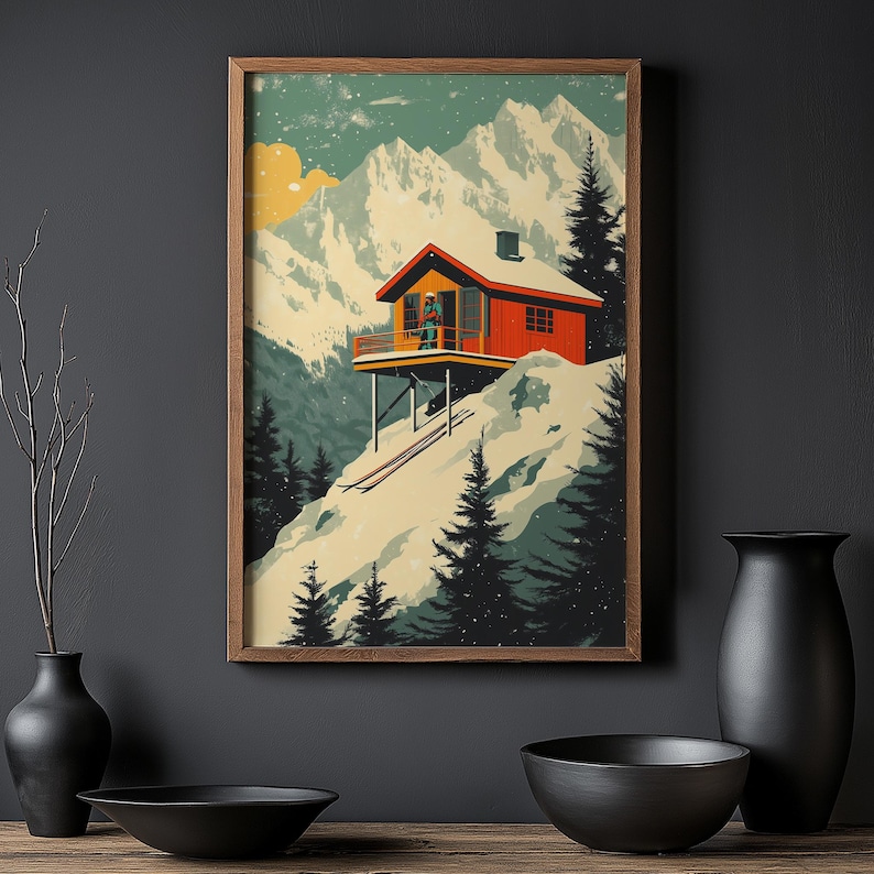 Vintage Ski Resort Poster Wall Art, Ski Cabin, Mountain Hut, Ski Patrol ...