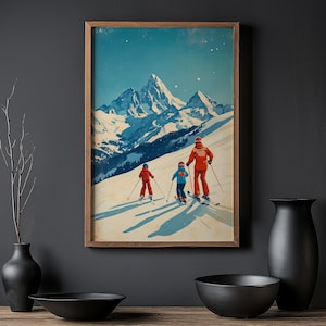 Vintage Ski Resort druckbare Poster - Retro-Wintersportkunst, alpine Schneeszene, rustikale Skifahrer-Wanddekoration, digitale Reisedruck 9