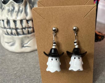 Cowboy Ghost Halloween Earrings: Hat Color Choice