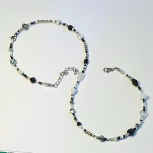 Monochrome Glass Bead Necklace: Black & White, Stainless Steel Findings