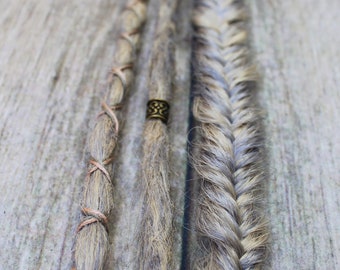 3 Clip In or Braid In Dreadlock Extensions with Messy Fishtail Braids Custom Synthetic Hair Boho Dreads Hair Wraps & Beads