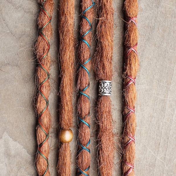 5 Custom Clip In or Braid In Dreadlock Extensions Standard Synthetic Hair Boho Dreads Hair Wraps & Bead (Strawberry 30)