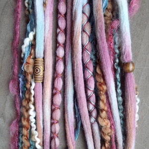 10  Custom Clip In or Braid In Dreadlock Extensions Color Mix: Pomegranate Boho Tie Dye Wool Synthetic Dreads Hair Wraps and Beads