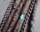 6 Custom Clip In or Braid In Dreadlock Extensions Standard Synthetic Hair Boho Dreads Hair Wraps & Beads (Light Brown 12)