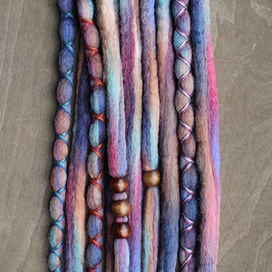 10 Custom Clip In or Braid In Dreadlock Extensions Color Mix: Jewel Tone Boho Tie Dye Wool Synthetic Dreads Hair Wraps and Beads image 4