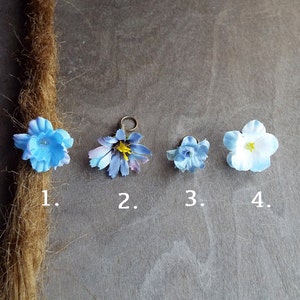 Antiqued Brass Shades of Lighter Blues Flower Dreadlock Accessory image 2