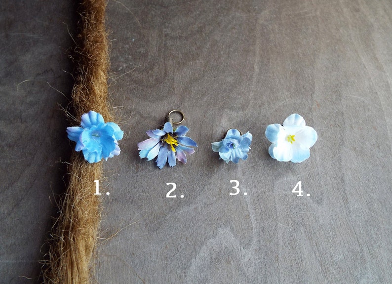 Antiqued Brass Shades of Lighter Blues Flower Dreadlock Accessory image 2