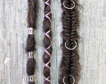 3 Clip In or Braid In Dreadlock Extensions with Messy Fishtail Braids Custom Synthetic Hair Boho Dreads Hair Wraps & Beads