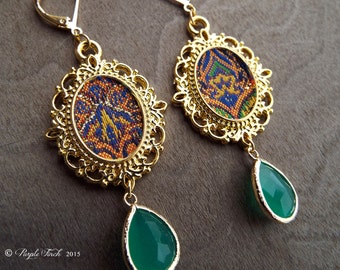 Couture Gold Embroidered Frame Dangle Earrings