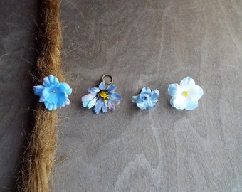 Antiqued Brass Shades of Lighter Blues Flower Dreadlock Accessory